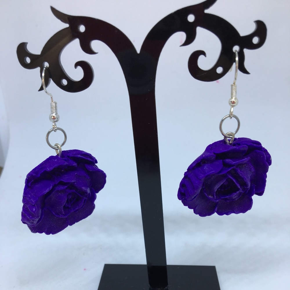 Unique Handmade Polymer Clay Earrings, Clay Flower Earrings, Clay Rose Earrings
